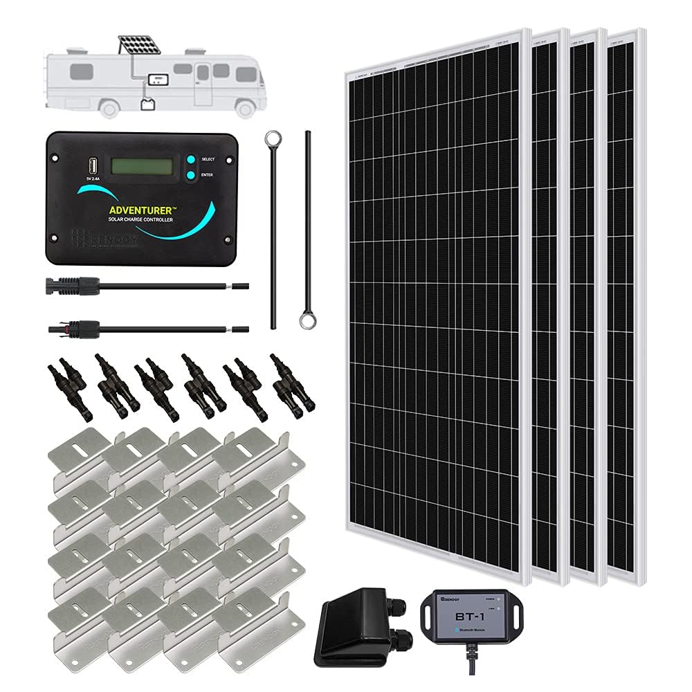 Rv Solar Kit 400W - Renogy 400W 12V RV用ソーラーパネルキット。4枚の100ワット単結晶ソーラーパネル、Adventurer 30A LCD