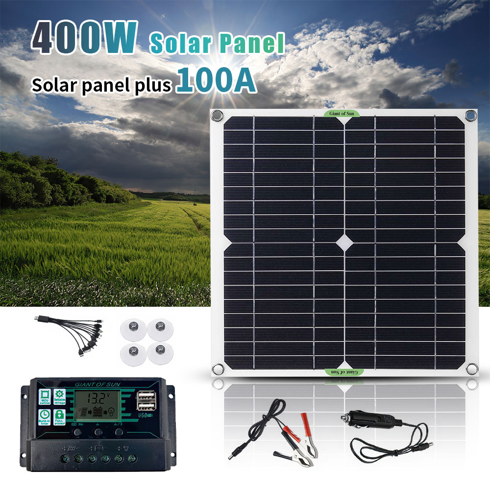 ポータブル400Wソーラーパネルキット 100A PWMソー - Rv Solar Kit 400W のレビューと価格